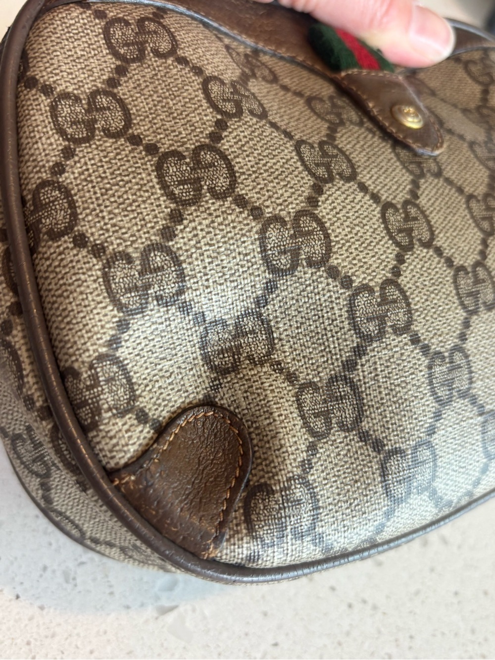 Gucci Beige/Brown Monogram Crossbody with Green-Red Web - Picture 13 of 16